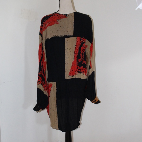 Vintage Creazioni Effeci 1980s Colorblock Geometric Abstract Blouse Oversized - Picture 2 of 10